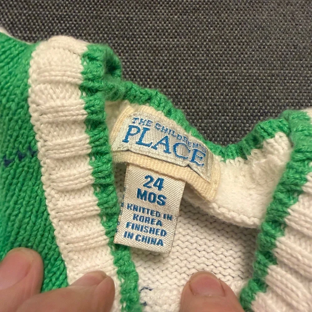 The Childrens Place Boys Argyle Sweater Vest Green Blue White 24 Months Cotton‎